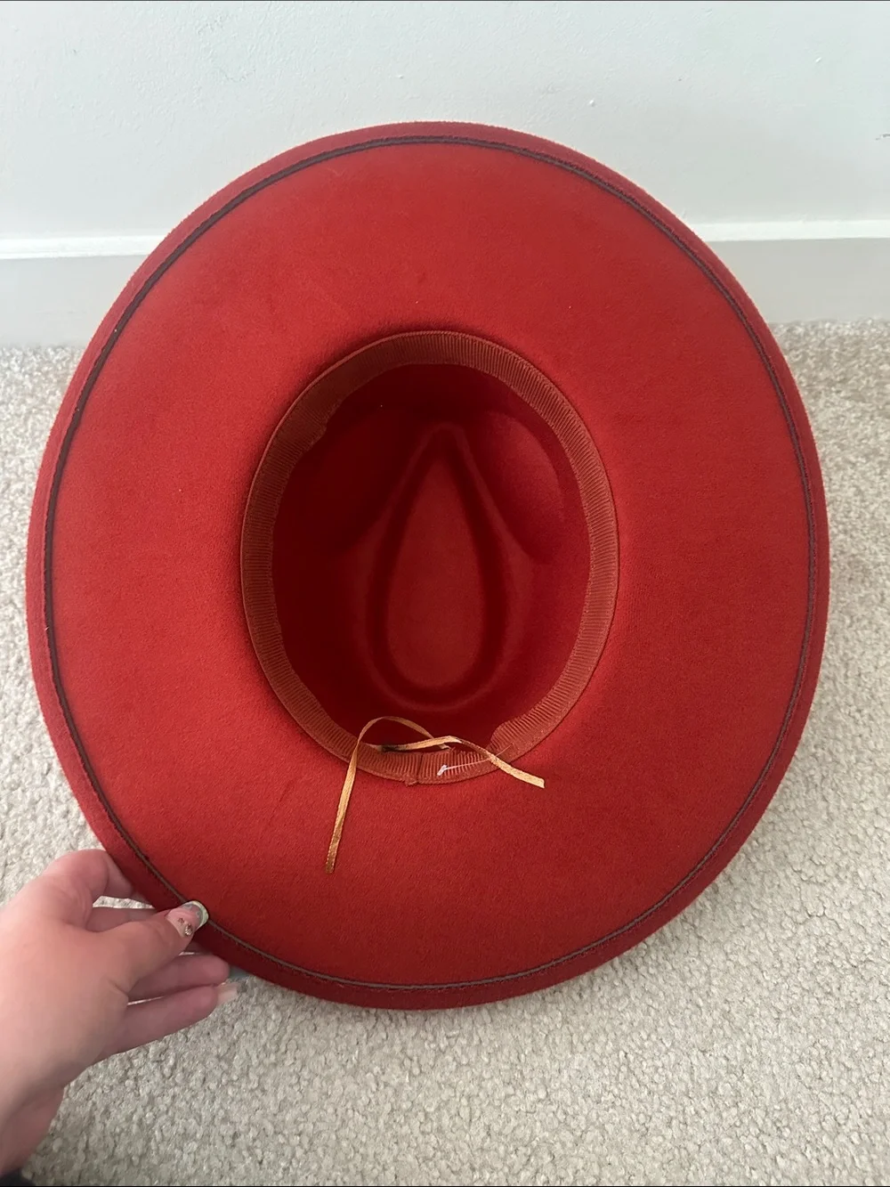 Red Wide Brim Wool Fedora Hat with Leather Band